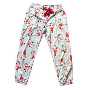 Kensie Women's Soft Fleece Snowflake & Santa‎ Gnome Jogger Pajama Pants Sz Large
